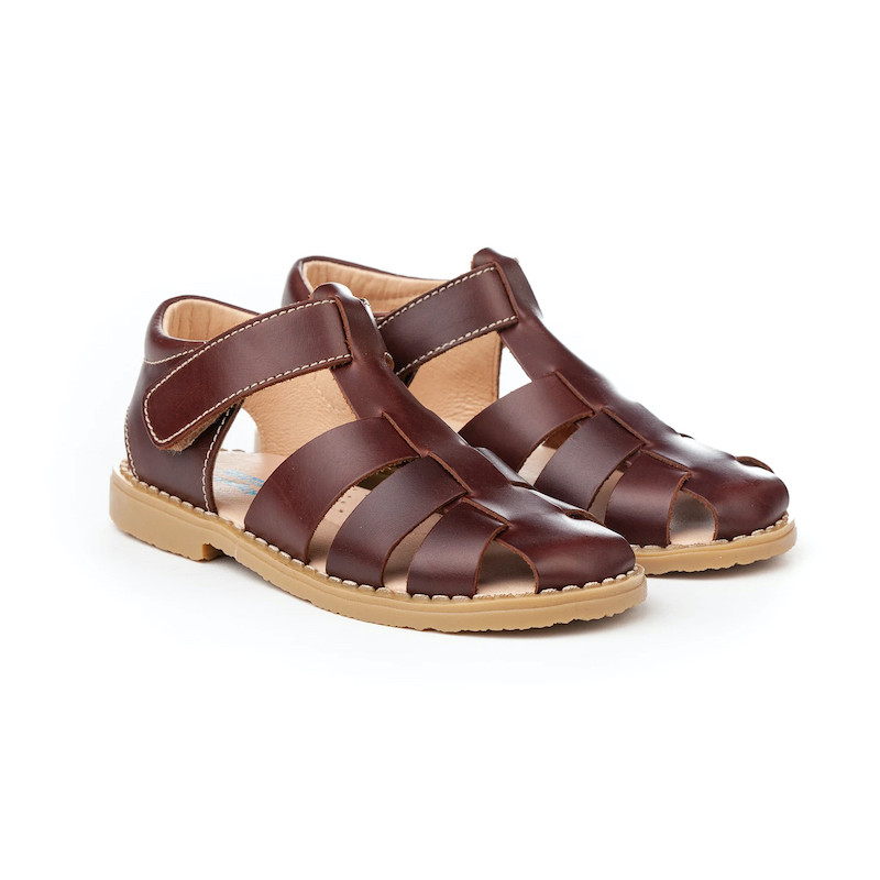 Made in Spain Classic Napa Leather Velcro Sandals Boys EU25-EU34 Brown